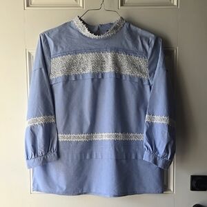 Banana Republic Lace Embroidered Longsleeve Pintuck Blouse